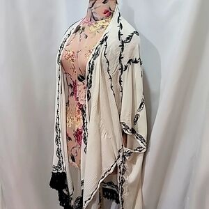 HARLOW Embroided Crepe Tassle Pancho   Cover Up